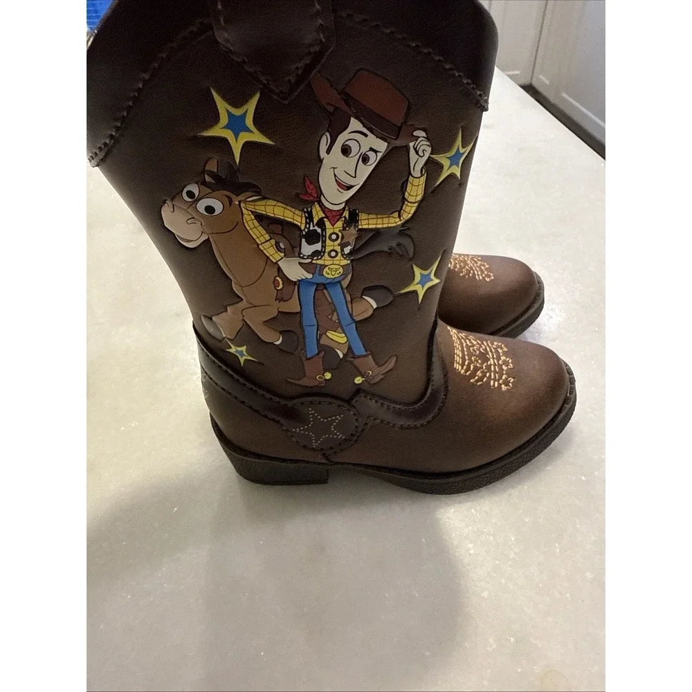 Disney Pixar Toy Story Western Boots Kids Size 5 Brown Woody Bullseye Zip Up